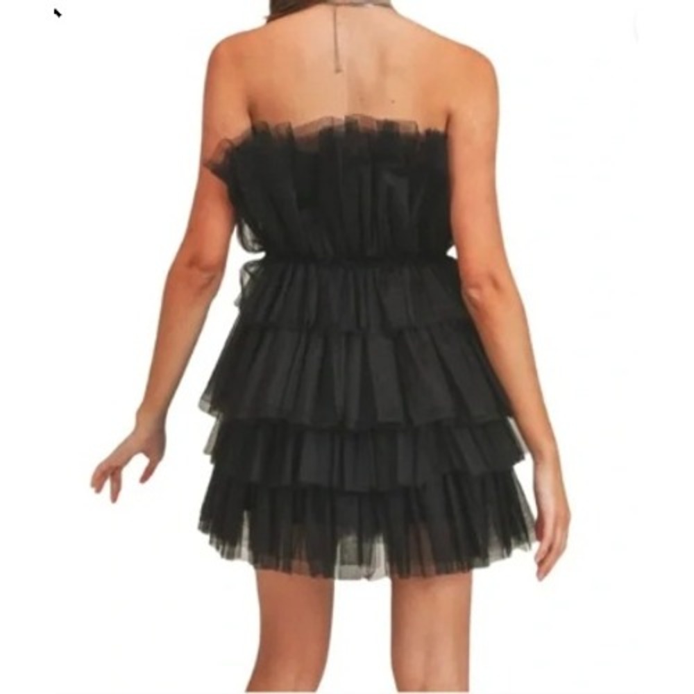 NWT MABLE Women's‎ Large Strapless Black Tiered Tulle Cocktail Dress Mini Party - Picture 3 of 9